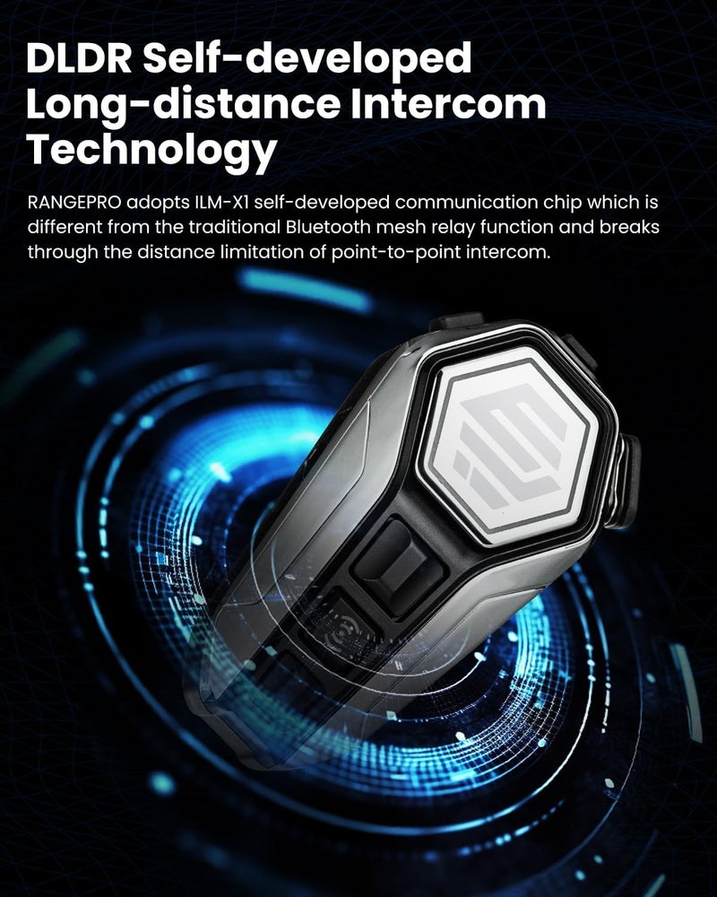 ILM Motorcycle Bluetooth Headset Helmet Communication System 2100M Intercom IP67 Waterproof Noise Cancellation Model RANGEPRO Gray - Image 3
